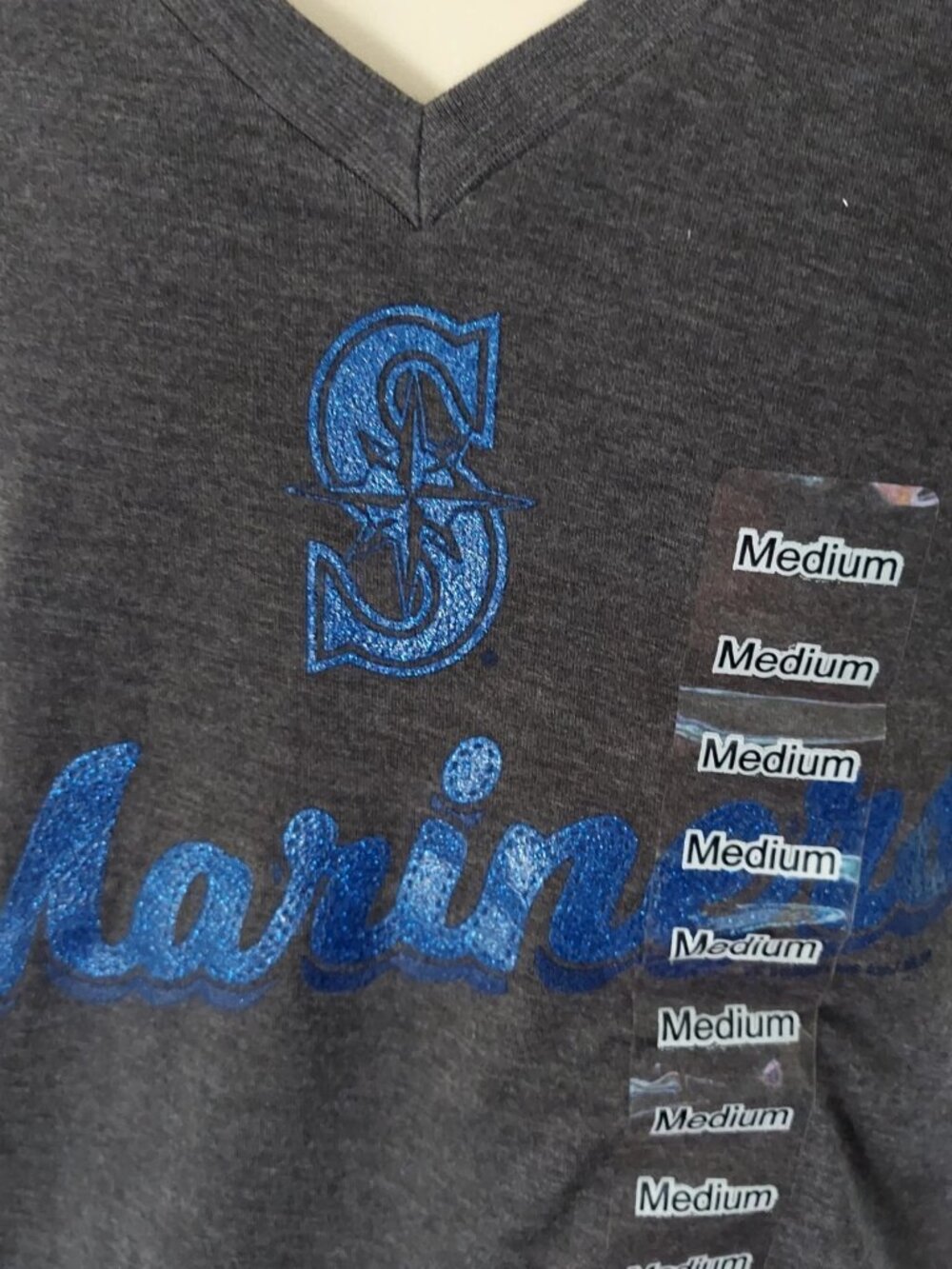 Seattle Mariners Womens T Shirt Size Medium Blue Sparkle Logo Campus Lifestyle - Picture 3 of 6
